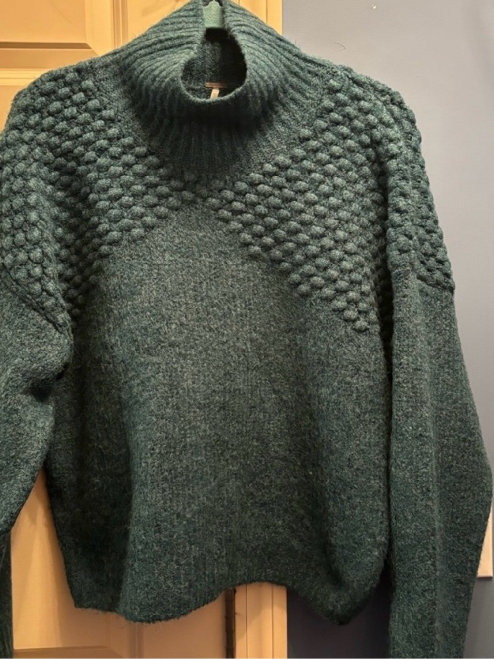 Free People Chunky Knit Turtleneck in Teal-Gray